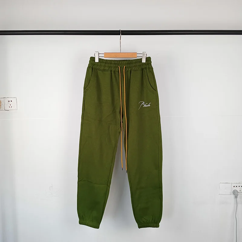 

Blackish Green RHUDE Casual All-match Trousers Men Woman Best Quality Cotton Fashion Streetwear Keep Warm Autumn Pants