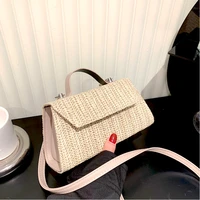 women straw shoulder bags 2022 girl summer purse and handbags shopper fashion solid color simple weave flap square crossbody bag