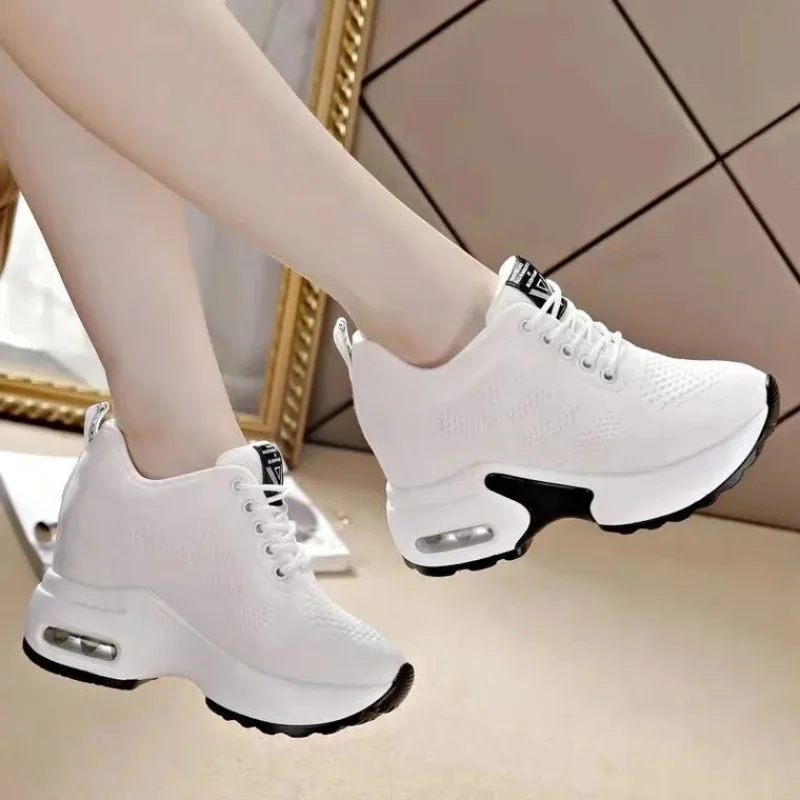 

Women Mesh Breathable Casual Sneakers Women Spring Platform Heels Wedges Height Increasing 2023 Knitted Ladies Vulcanized Shoes
