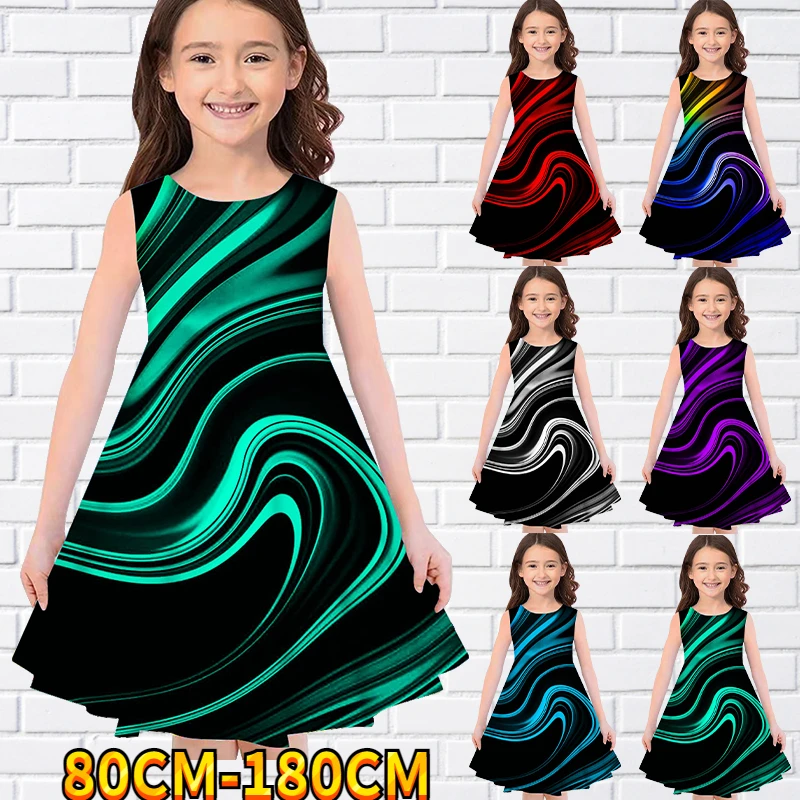 

2022 Kids Little Girls Sleeveless Dress 3D Kids Geometric Print Daily Casual Cute Sweet Over Knee Sleeveless Dress 80-180CM