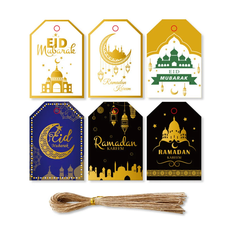 

48 шт. EID Mubarak подвесные бумажные бирки с пенькой для Рамадана Kareem поставка мусульманских украшений для домашвечерние самодельные поделки уп...