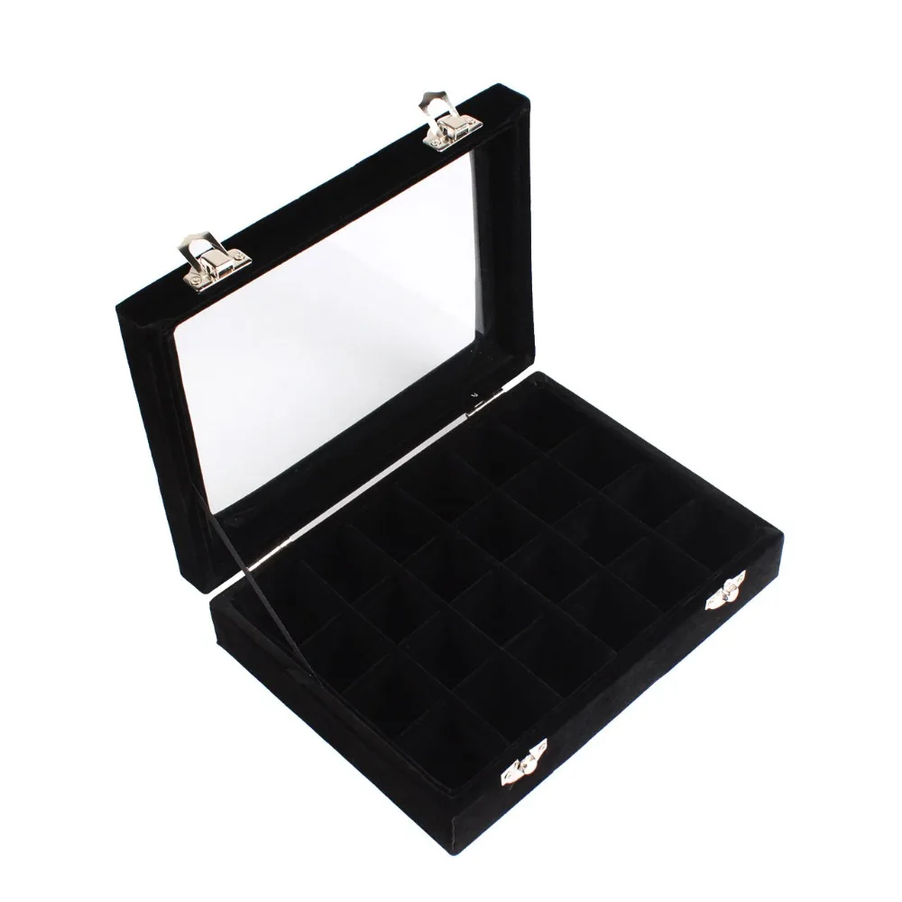 24 Grids Black Blue Gray Velvet Jewelry Box Organizer Ring Earrings Necklaces Makeup Holder Storage Case Casket For Women #86003 | Украшения