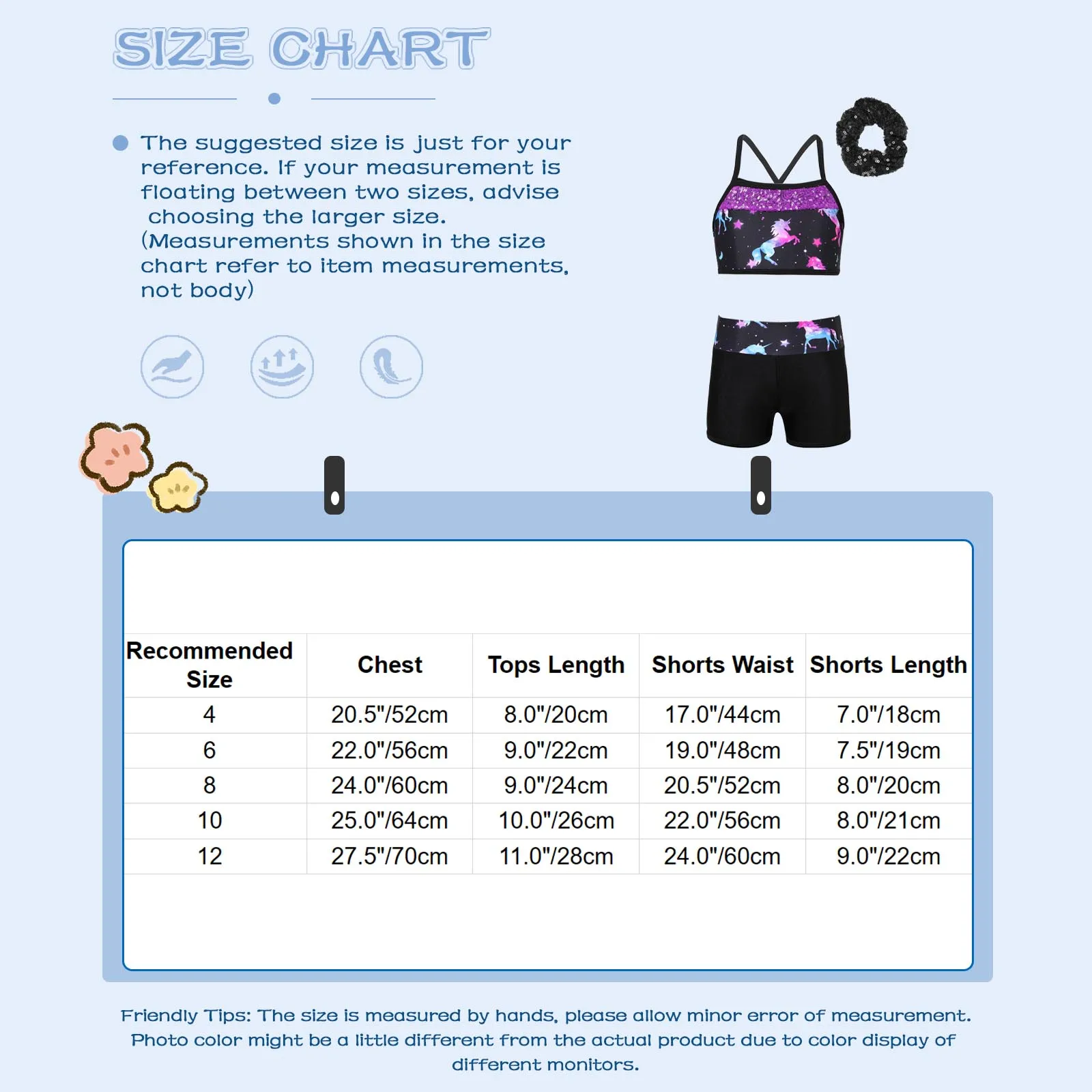 Детский танцевальный набор для девочек футболка с принтом русалки и шорты