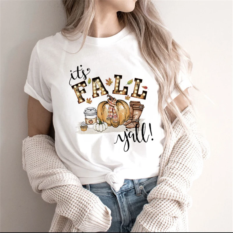 

Женская футболка Милая Тыква с перьями для осени, Хэллоуина, осени, Дня благодарения, обычная футболка с мультяшным принтом, женский топ, фут...