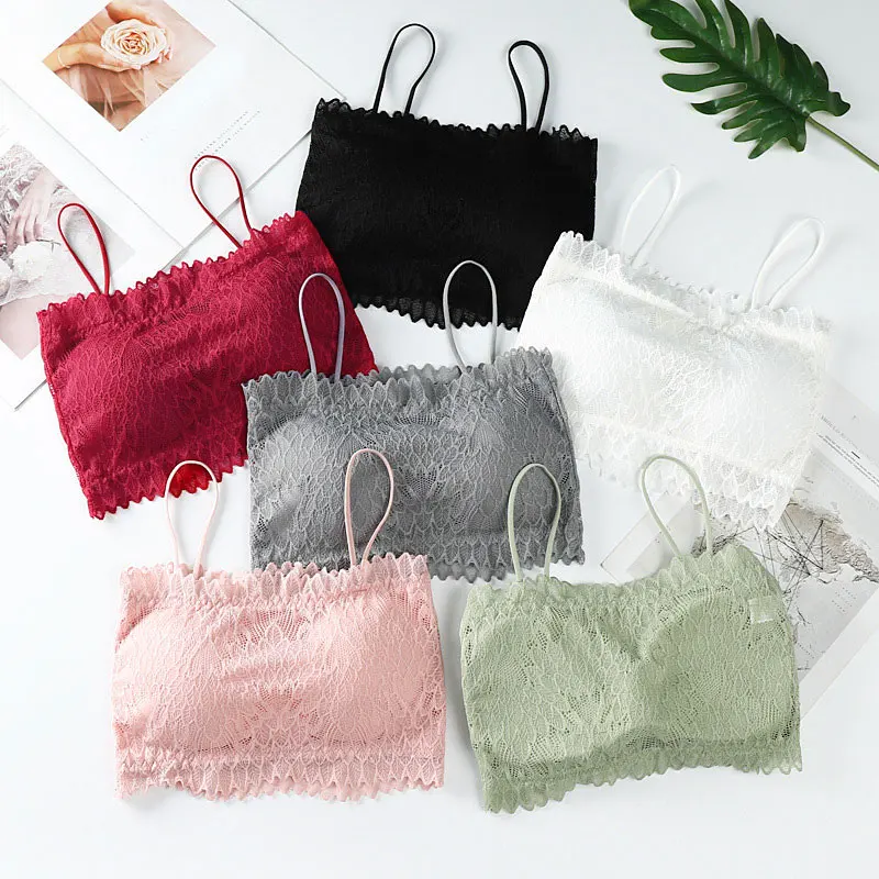 

Tube Top Lace Bra Chest Wrap Women's Bralette Wireless Spaghetti Strap Padded Comfortable Solid Underwear