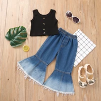 childrens wear new spot sleeveless pit tops small and medium sized girls with gradient horn denim trousers childrens suit