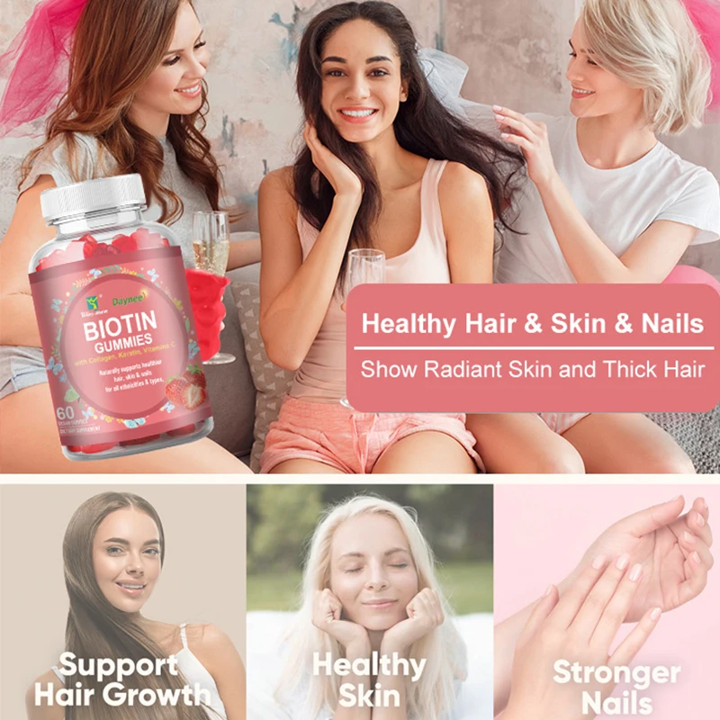 

1 bottle of biotin soft candy supplements vitamins and collagen to improve hair health and promote metabolism