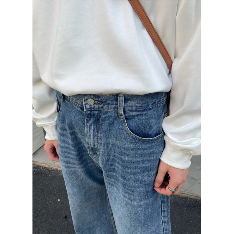 Streetwear Men Vintage Recreational Blue Jeans 2022 Fashion New Pattern Loose Straight Cylinder Broad Leg Trousers Autumn Female