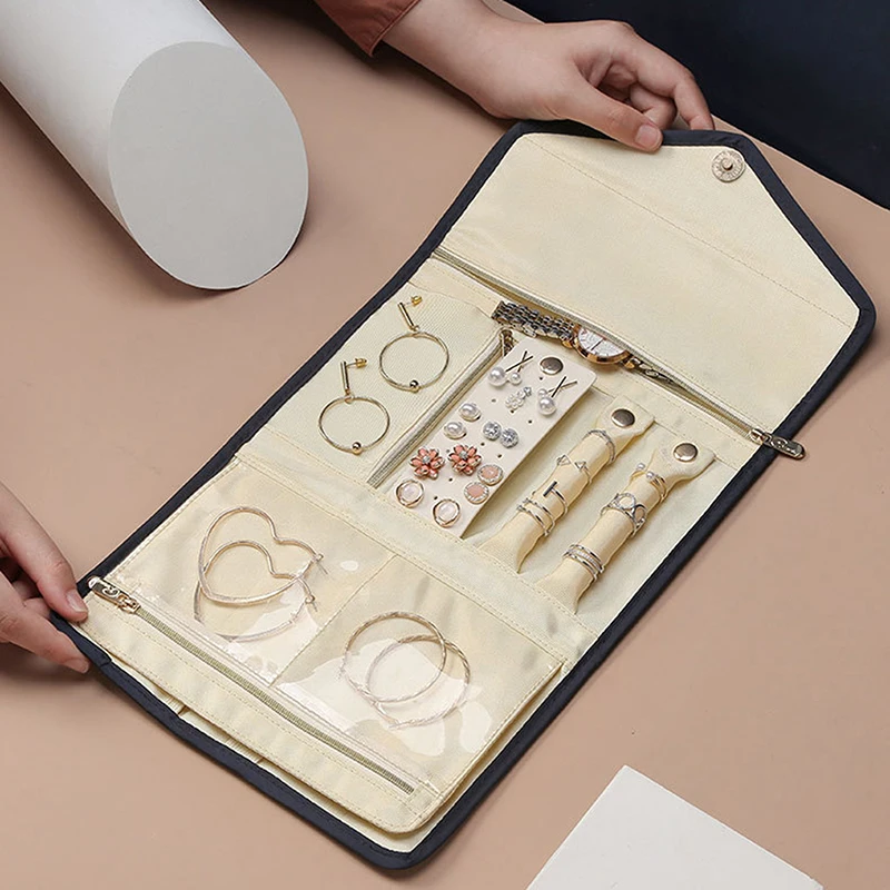 

Jewelry Storage Box Foldable Earrings Ring Necklace Case Travel Jewel Storage Bag Display Organizer Roll Container Box 2022 New