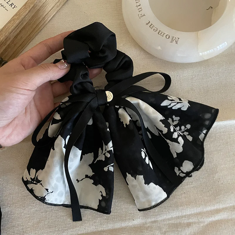 

Женская винтажная Юбка со шлейфом, черно-белая нежная элегантная завязка для волос с бантом и чернильным принтом