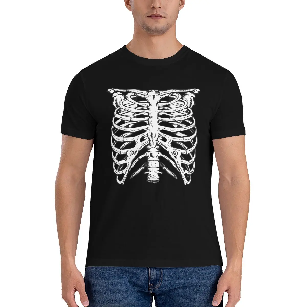 

Punk Ribs T Shirt skeleton punk anatomy Hip Hop Print T Shirts Crewneck Print Tshirt Cotton Streetwear Tees Male Plus Size