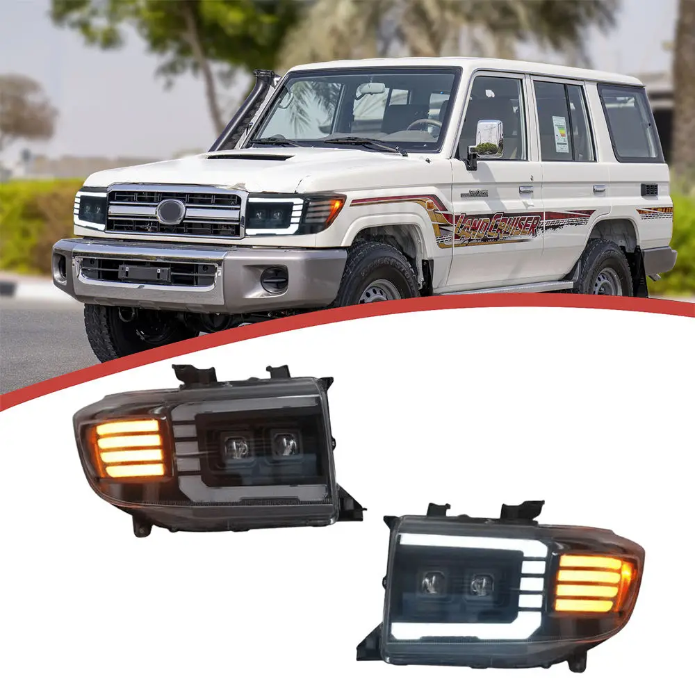 Фото Светодиодные фары для Toyota Land Cruiser 71/76/78/79 2007-2023 с последовательными поворотниками