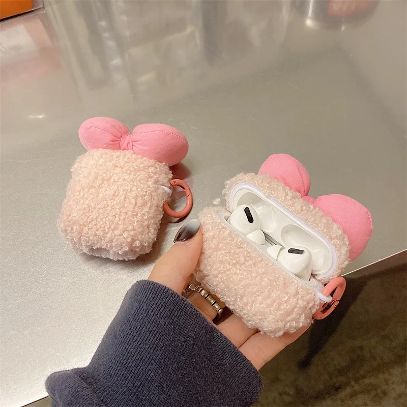 

Pink Plush Bowknot 2021 AirPods 3 Case Apple AirPods 2 Case Cover AirPods Pro Case IPhone Earphone Accessories Air Pod Case