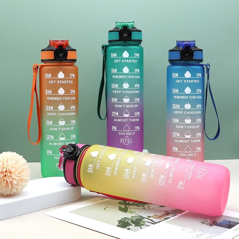 1 liter water bottle with Time Marker & Straw Locking Flip-Flop for Men Women＆Kids＆Bike Gym