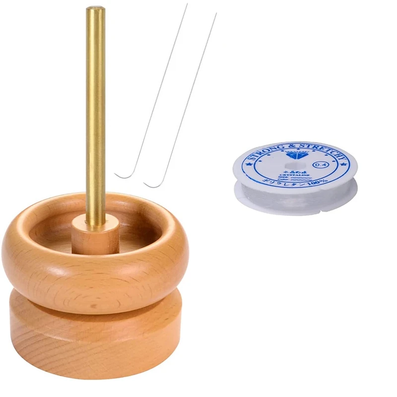 

BMBY-Wooden Making Bead Spinner With 2 Curved Needles Elastic Line For DIY Beading And Jewelry Bracelet Making Beading Bowl