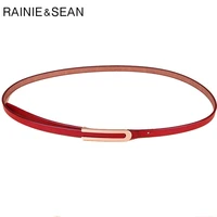 rainie sean skinny belt for dress genuine leather belt smooth buckle female red elegant thin french ladies cowhide belt strap