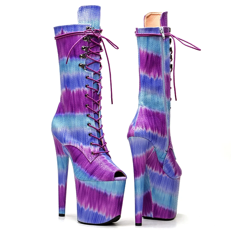 Leecabe 20CM/8Inch PU upper open toe Women's Platform disco party High Heels Shoes Pole Dance boot