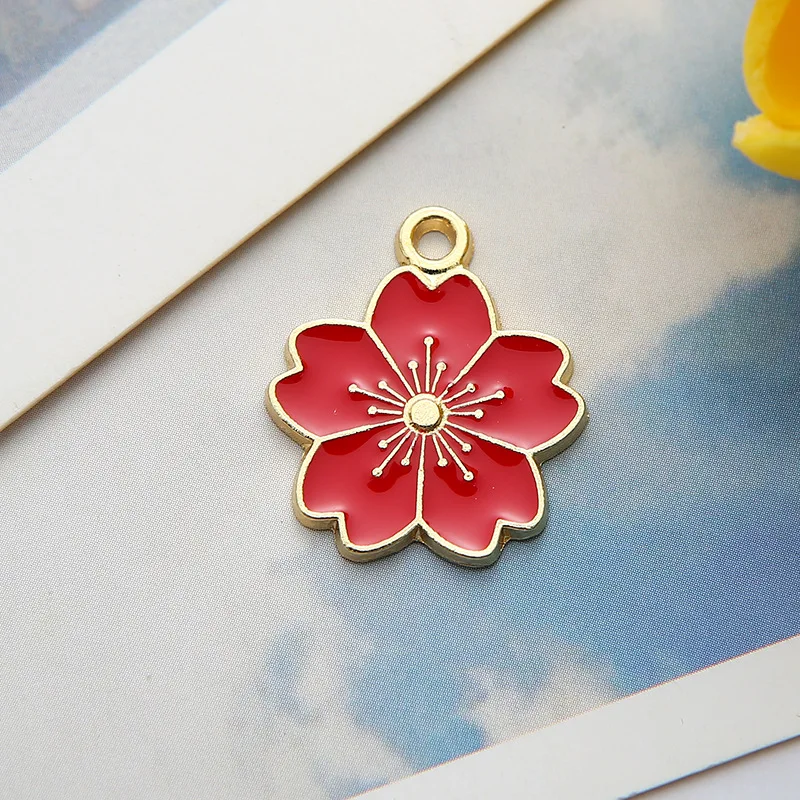 10Pcs 18x21mm Pink Red White Black Alloy Metal Drop Oil Amaryllis Charm Flower Pendant For DIY Bracelet Necklace Jewelry Making