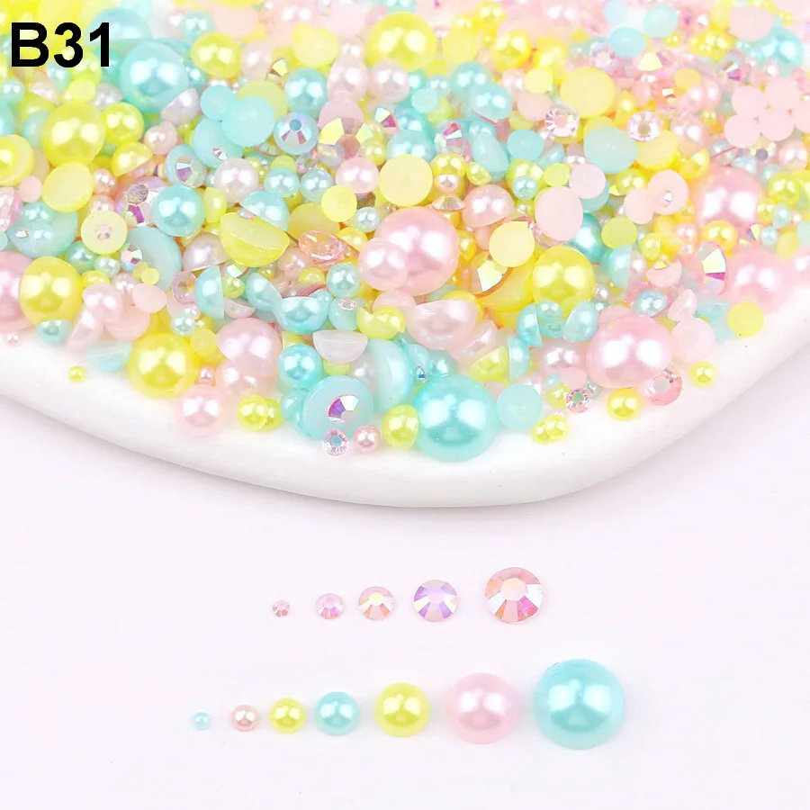 2 мм-10 мм 7 размеров AB цвета смешанные плоские полукруглые жемчужины с кристаллом