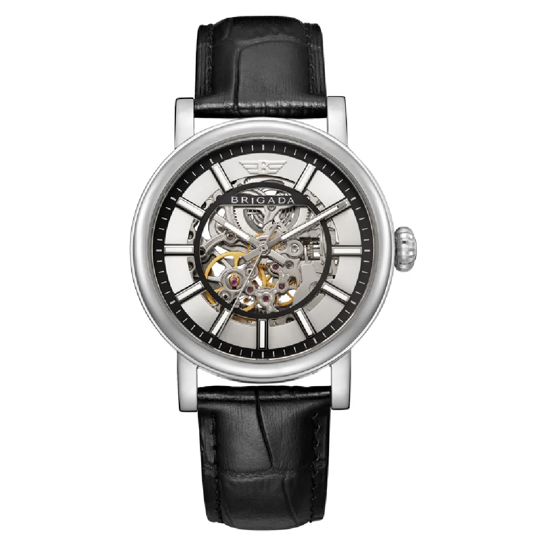

BRIGADA Seagull Movement ST1601 Hollow luminous Waterproof Watch Full Automatic Mechanical Chronograph Wristwatch Leather Strap