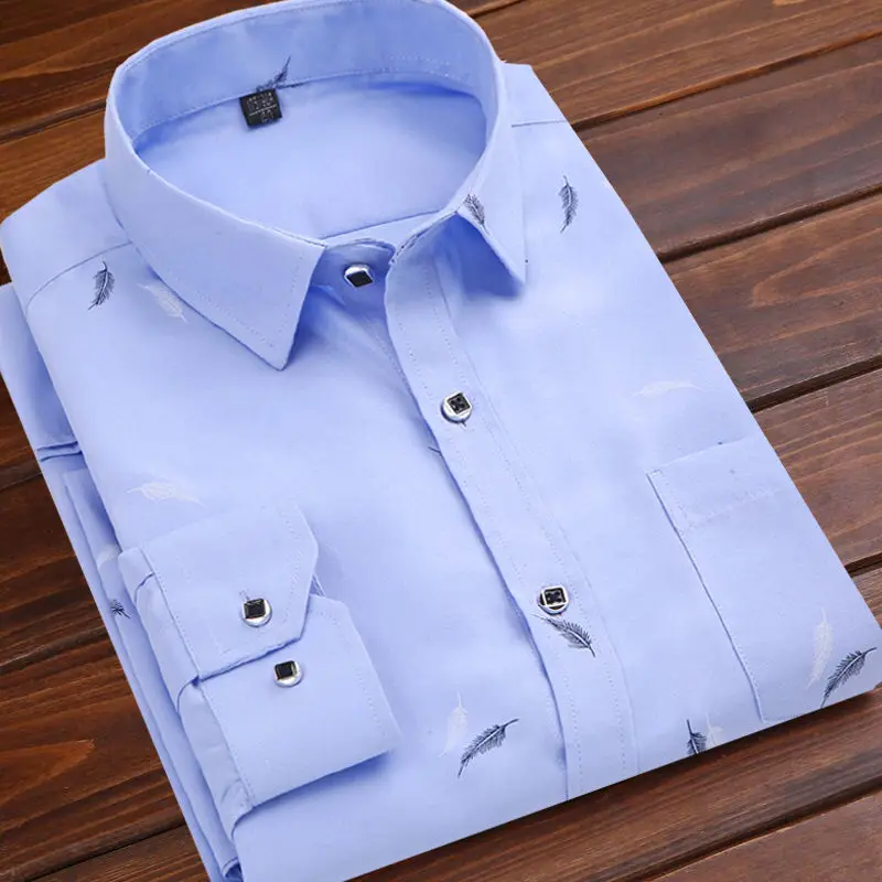 2022 Spring and Autumn New Korean Men's Long Sleeve Printed Shirt Business Casual Middle and Old Handsome Shirt