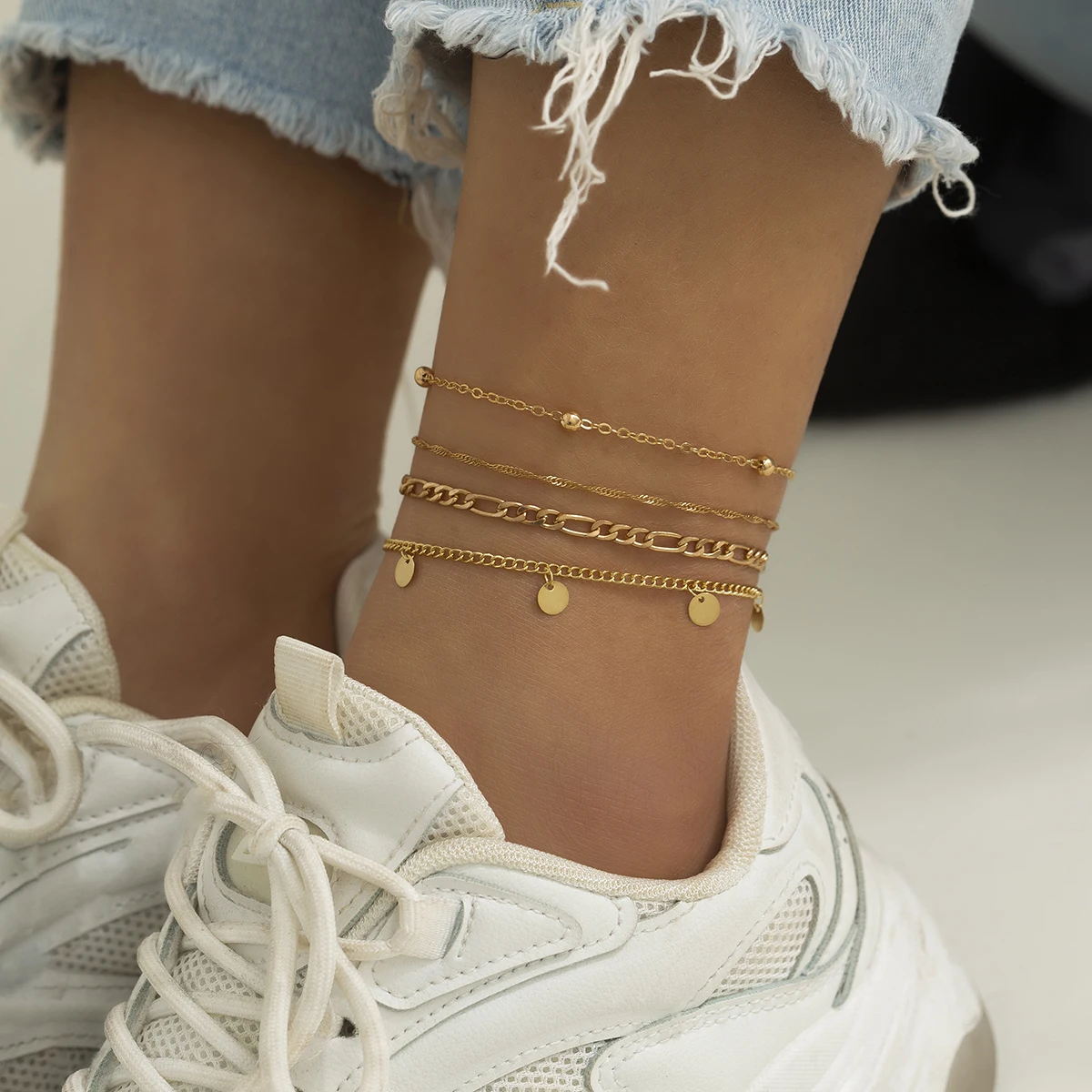 

Layered Chain Anklet Bracelet for Women Trendy Charms Beads/Sequins Ankle Bracelet on Leg/Foot Fashion Jewelry