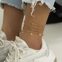 layered chain anklet bracelet for women trendy charms goldsilver color beadssequins ankle bracelet on legfoot fashion jewelry
