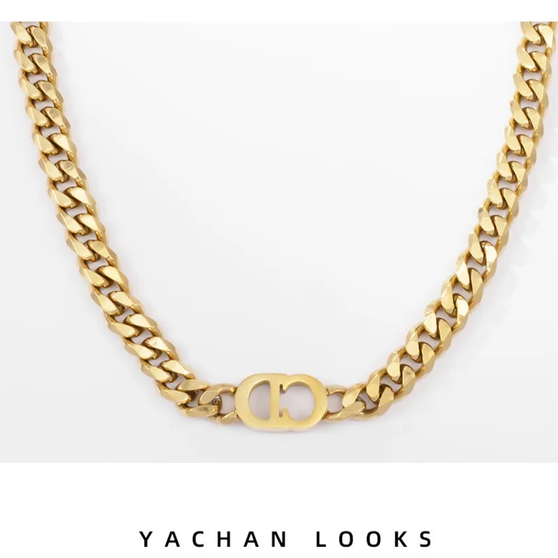 

Stainless Steel Fadeless Cuban Gold Punk Style Hip Hop Thick Necklace Letter CD Jewelry Wedding Party Women's Gifts