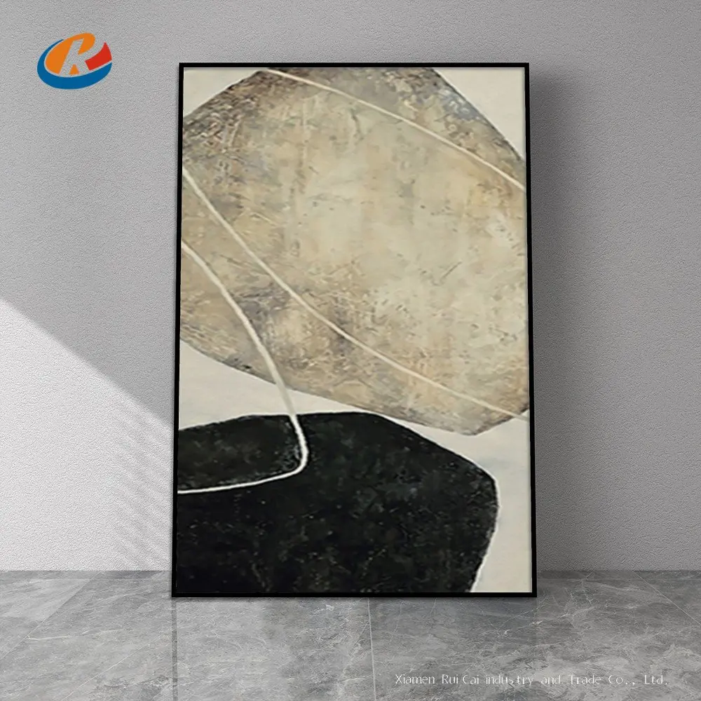 

Abstract Black White Lucky Stone Oil Painting No Frame Handmade On Canvas Hanging For Living Dinner Room Bedroom Wall Deco Art