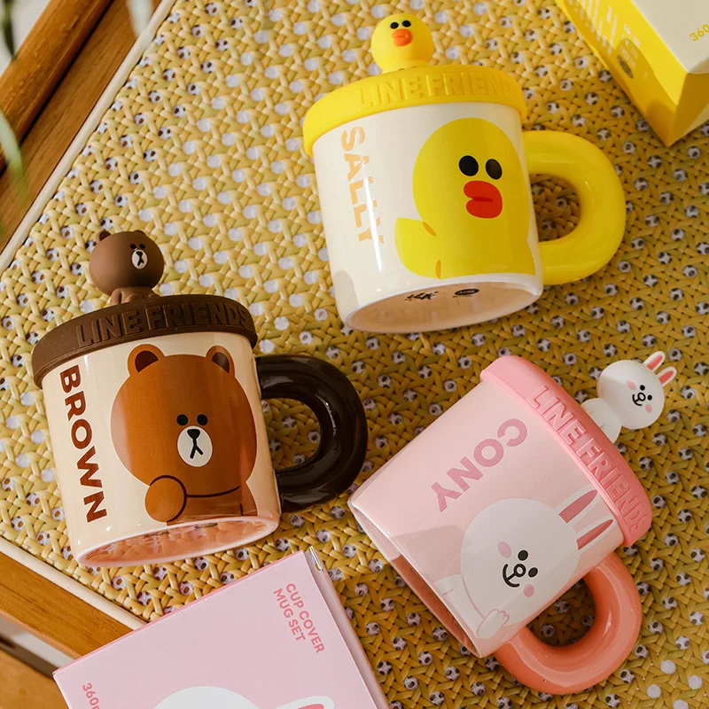Line Friends Кони Салли Бурый Медведь Милый Мультфильм Керамика Кофейная Чашка Kawaii
