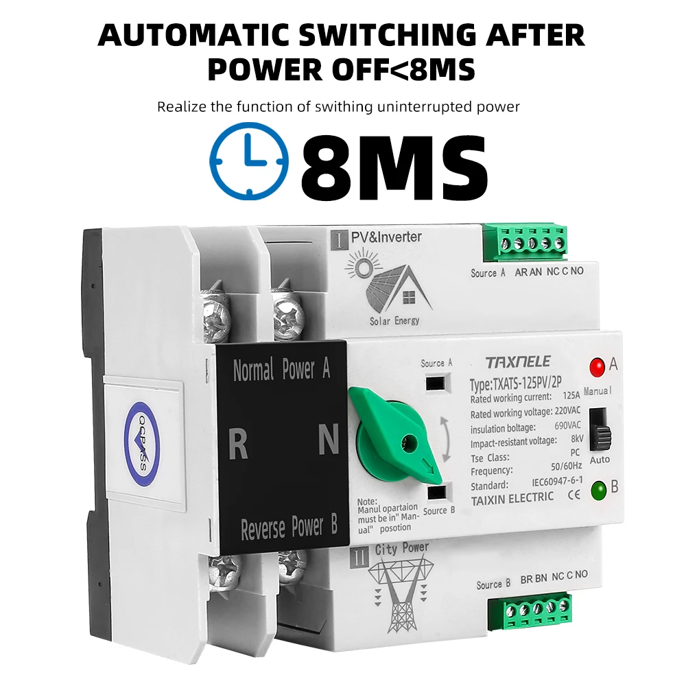 2P 3P 4P Din Rail ATS PV инвертор двойной мощности автоматический переключатель