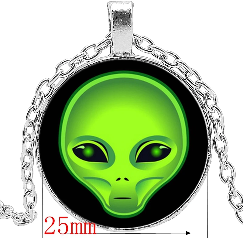 

New Alien Fashion Gothic Necklace for Men and Women Pendant Glass Convex Round Alien Necklace