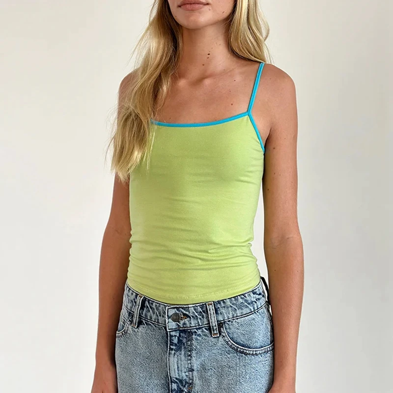 Кроп-Топ женский облегающий без рукавов повседневная майка контрастных цветов с