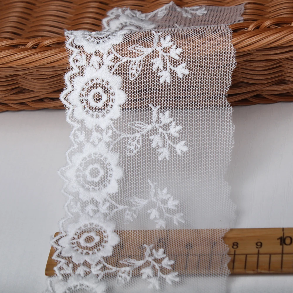 

White Cotton Thread + Embroidered Mesh Lace Garment Lace Ribbon Fabric Trims Trimmings DIY Handmade Sewing Accessories