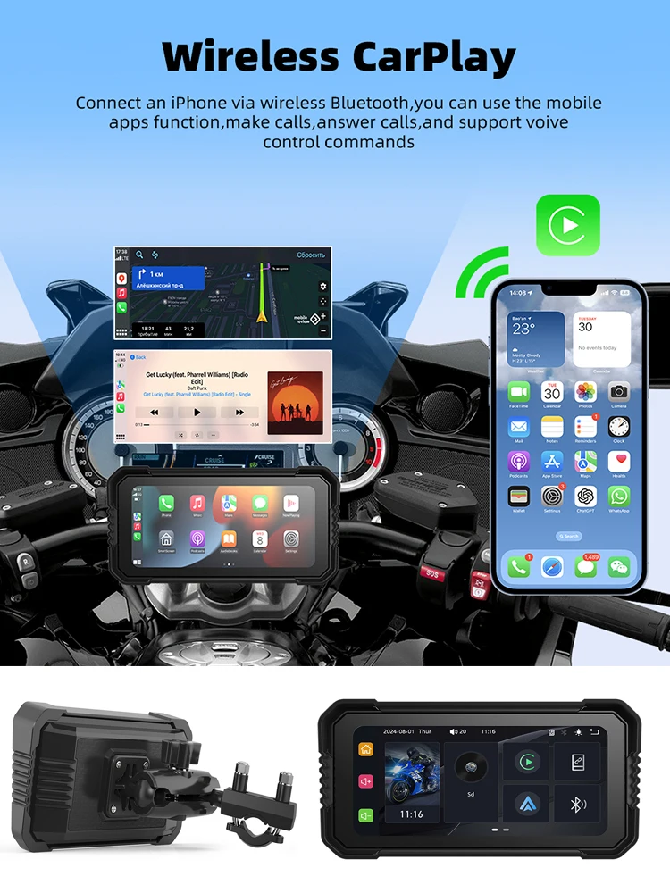 6 25-дюймовый экран мотоцикла MTC-03 Carplay мото-навигация водонепроницаемый