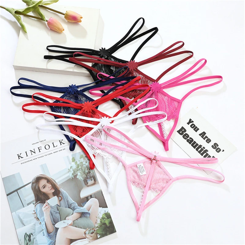 

New Lace Thin Strap Hollow Panties Women Sexy Underwear Pearls G-String Exotic Lingerie Thongs