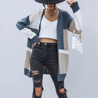womens oversize sweater2022 spring and autumn new middle eastern style clothing long buttonless contrast color sweater jacket