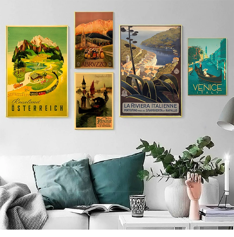 

Travel to Italy Venice Water City Canvas Painting Vintage Wall Pictures Kraft Posters Coated Wall Stickers Home Decoration Gift