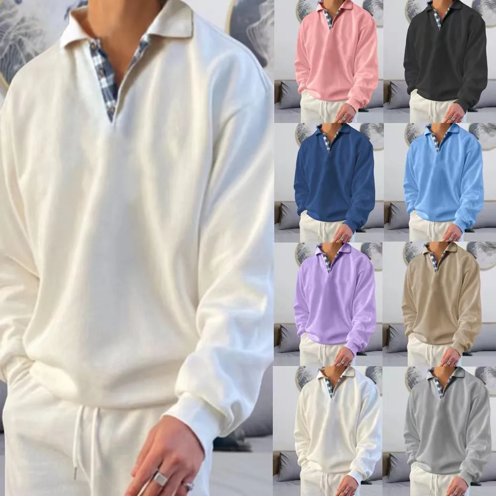 

Autumn and Winter Men's Fashion POLO Shirt Long -sleeved Collapsed Solid Color Casual Men's Clothing Sweatshirt Top