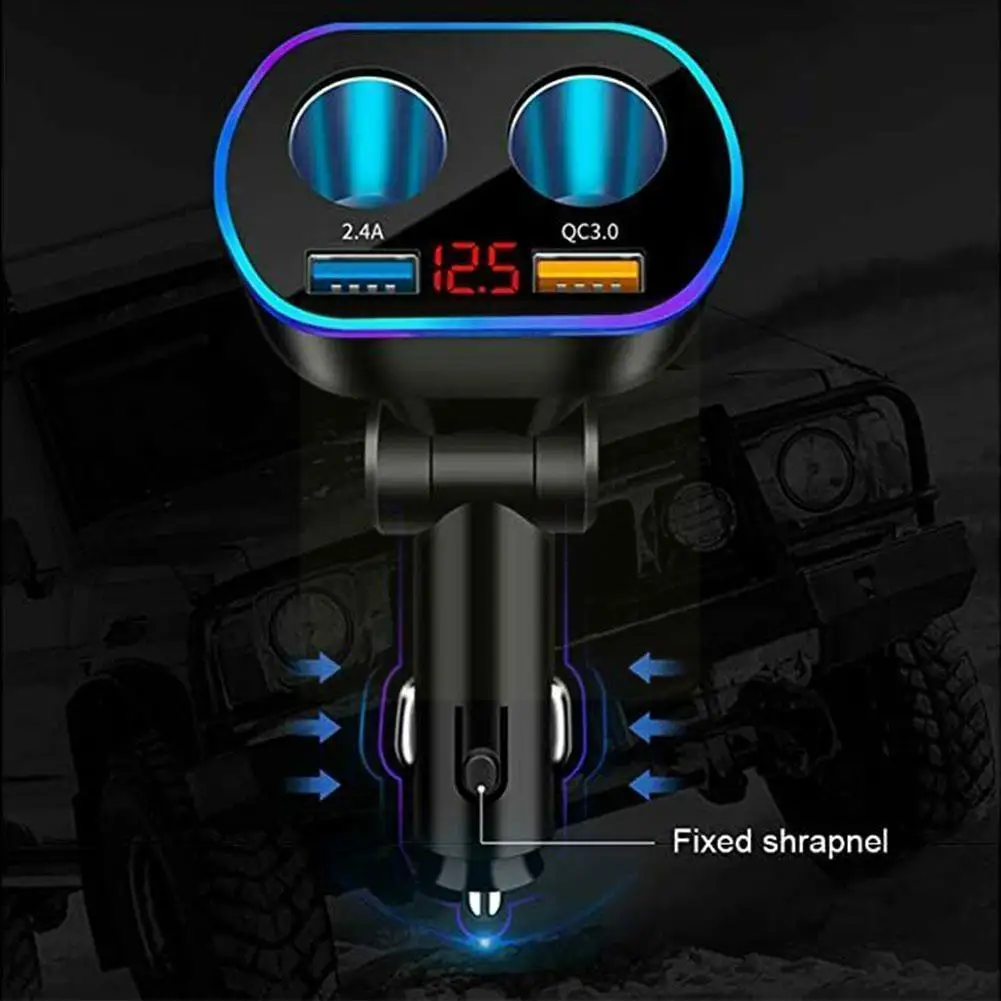 

Светильник автомобильного зарядного устройства 12/24 В с двойным USB цифровым вольтметром и светодиодсветодиодный ночником QC 3,0 для быстрой за...