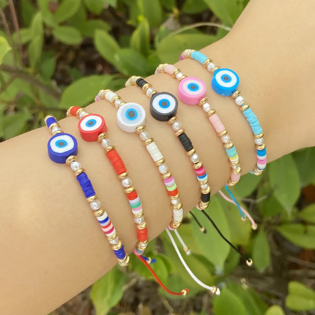 

2022 New Fashion Jewelry Adjustable Devil's Eye Bracelet Personality Pearl Soft Pottery Woven Bracelet For Women Gift