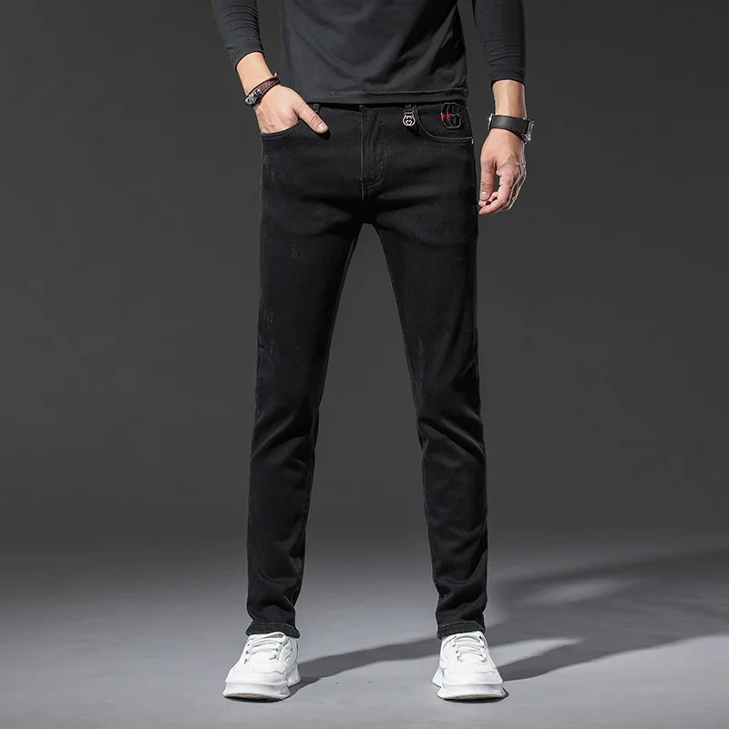 

Мужские джинсовые брюки на все сезоны, синие зауженные прямые повседневные брюки, мужские джинсы, эластичные мужские брюки, обтягивающие дж...