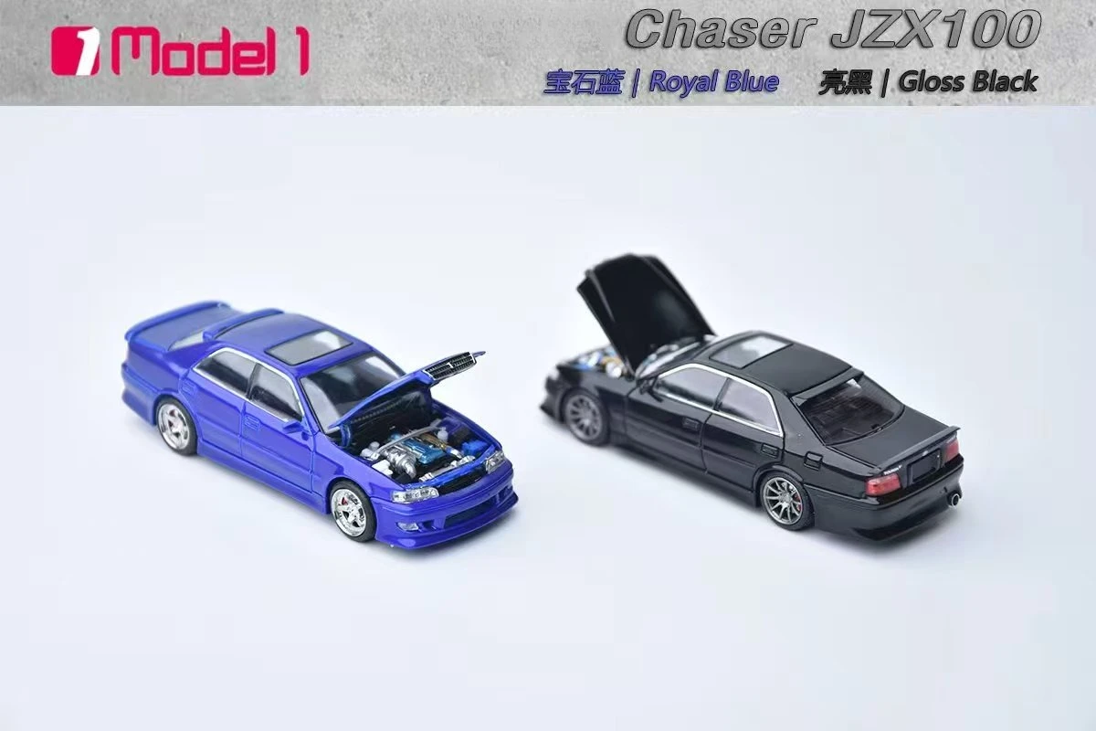 Фото Модель автомобиля Focal Horizon FH xOne 1:64 Chaser MK6 (JZX100) черно-синяя, литая под давлением №2