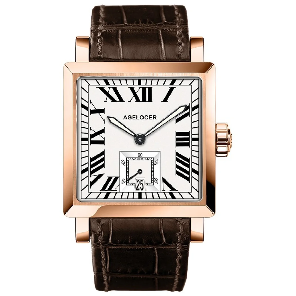 

AGELOCER Watches Men Sports Watches Black steel Dual Time With Calendar Luminous Analog Gift Wristwatch Man Square Seconds Dial