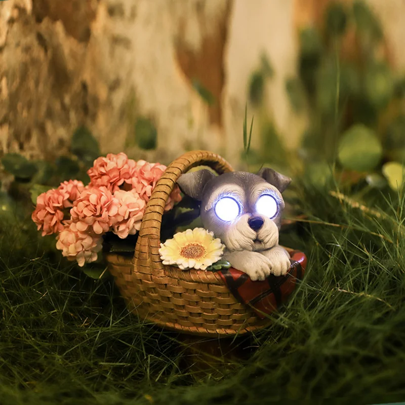 Simulation animal resin anime handicraft succulent plant flower pot hedgehog basket outdoor solar energy Lighting garden decor