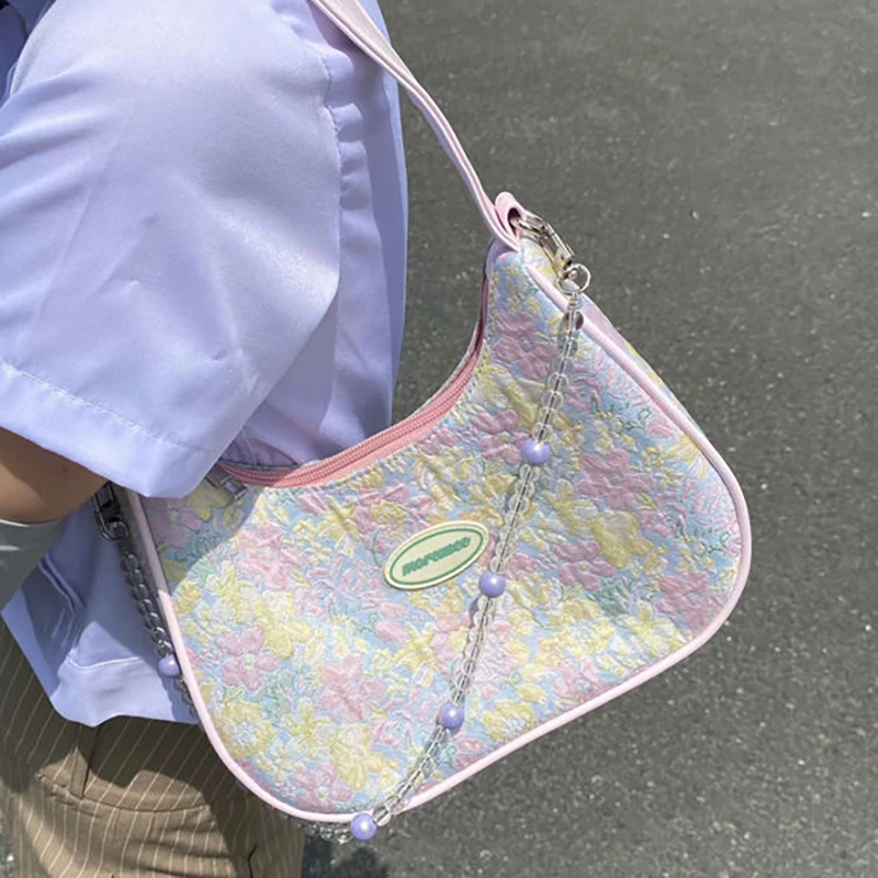 

HAEX Sweet Summer Shoulder Bag Female Fashion Beading Floral Women's Bag 2022 Trend Kawaii Korean Style Girls Bolso Mujer