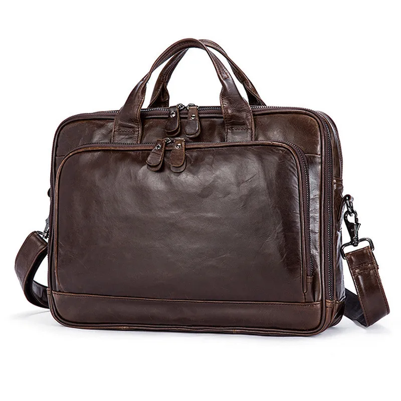 Vintage high-quality genuine leather men's large capacity briefcase business luxury real cowhide handbag laptop messenger bag