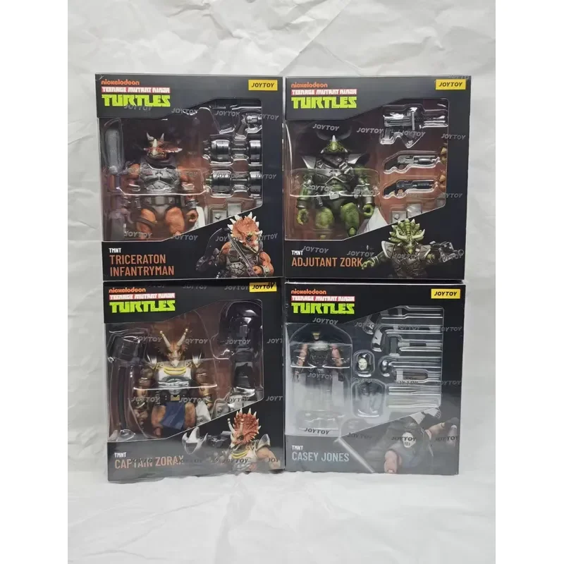 Фото В наличии: Фигурка JOYTOY 1/18, Черепашки, Капитан Зоракс, Адъютант Зорк, Пехотинец Трицератон, Кейси, аниме-игрушка. №2