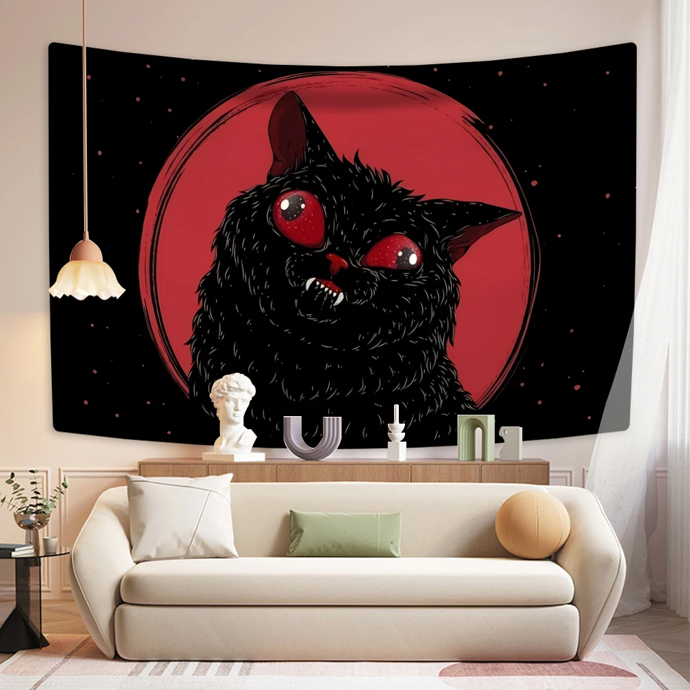 Психоделический гобелен с изображением сглаза, демона, кошки, настенные подвесные ковры, украшение для спальни или спальни, эстетическое одеяло для дивана элинара фокс секретарь для демона
