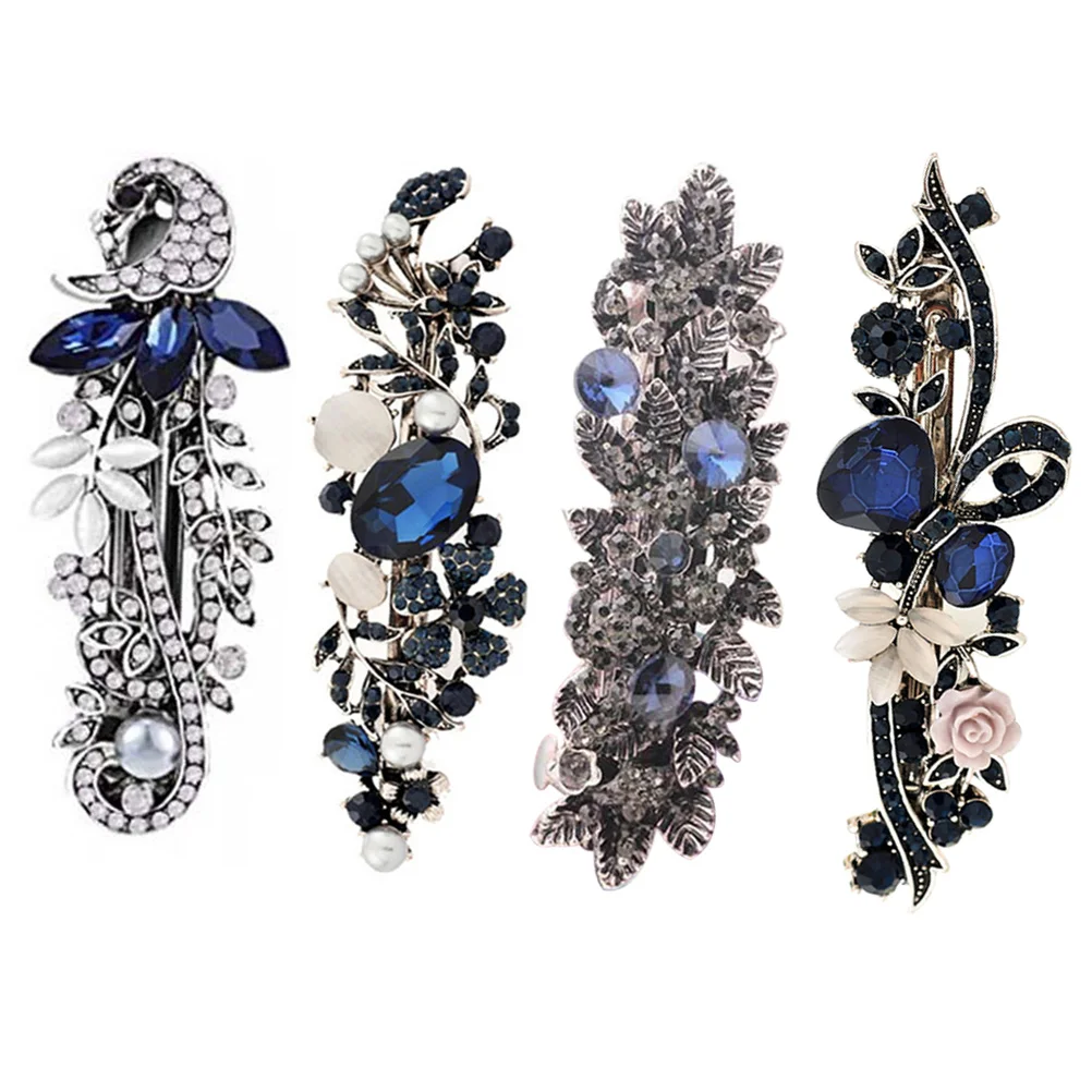 

Hair Clips French Barrettes Vintage Rhinestone Glitter Clipcrystal Barrette Headdress Women Pin Pearl Shining Thick Snap Claw